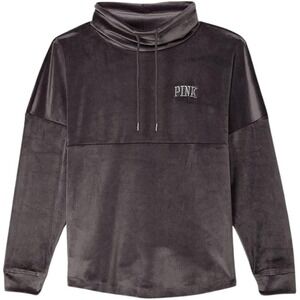 Victorias Secret PINK Women's Velour Soft Sweater Grey Size L Varsity Sweatshirt